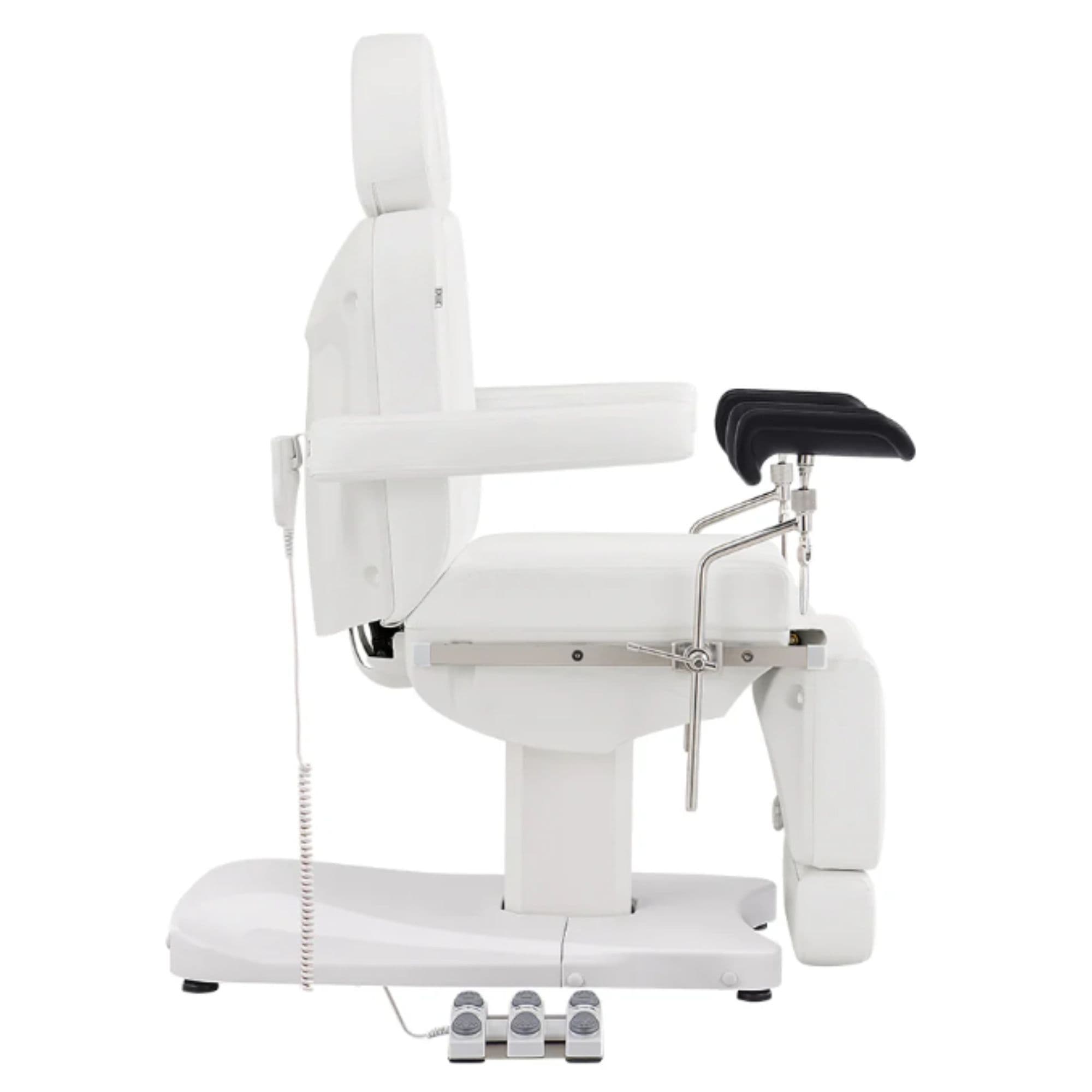 Ink OB 3-Motors Gyno Chair with Stirrups - OB GYN White Side View With Pedal Control On White Background