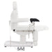 Ink OB 3-Motors Gyno Chair with Stirrups - OB GYN White Side View With Pedal Control Showing Extendable Footrest Positions On White Background