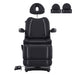 Ink Triple-Motor Medical Spa Treatment Chair Black Variant Front View With Pulled out Headrest And Different Options On White Background