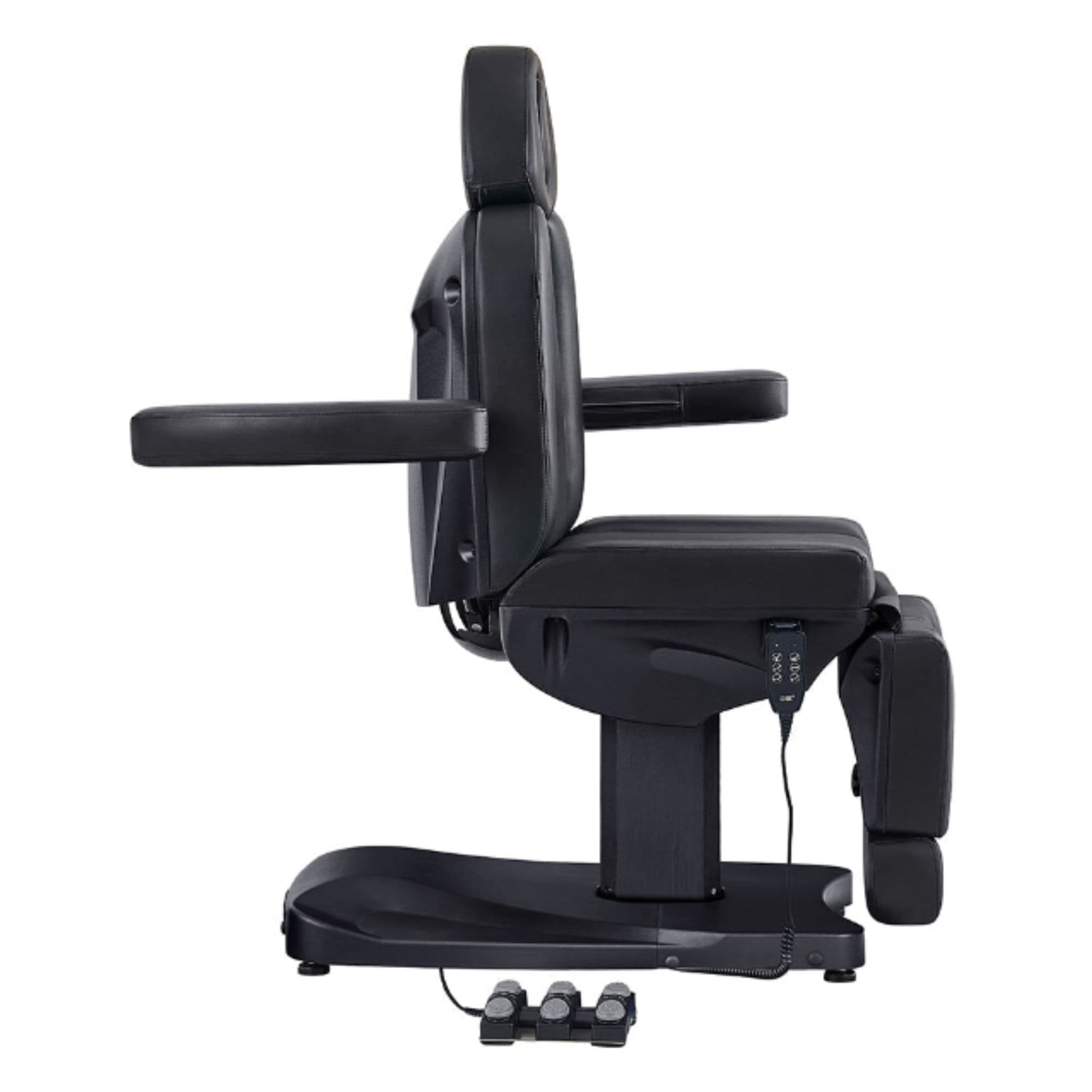 Ink Triple-Motor Medical Spa Treatment Chair Black Variant Side View Showing Swing-Away Armrest Position On White Background
