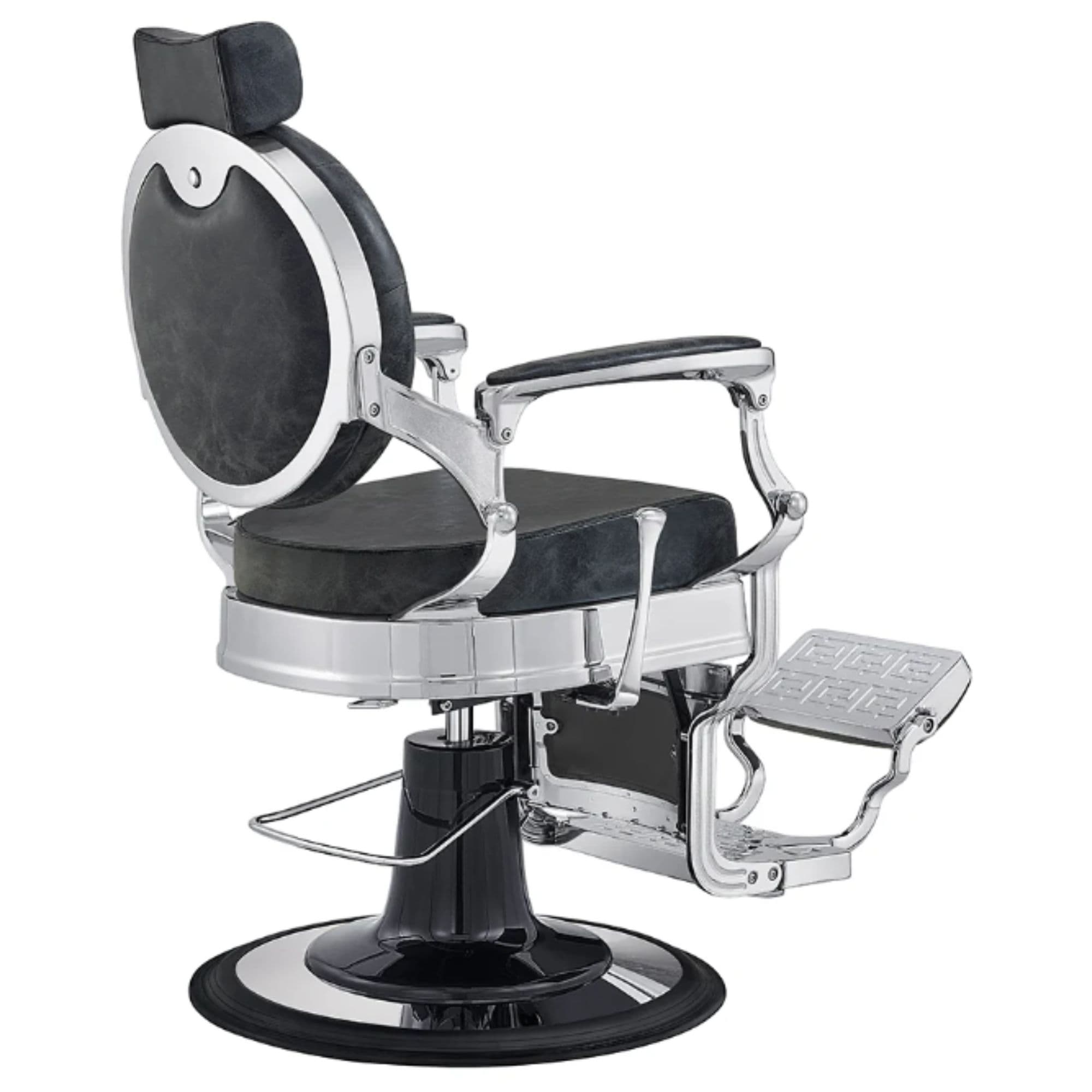 Julius Extra-Duty Professional Barber Chair Vintage Black Variant Rear Angled View On White Background
