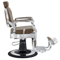 Thumbnail for Julius Extra-Duty Professional Barber Chair Vintage Brown Variant Side View Demonstrating The Swing Range Of Foot Rest Extension On White Background