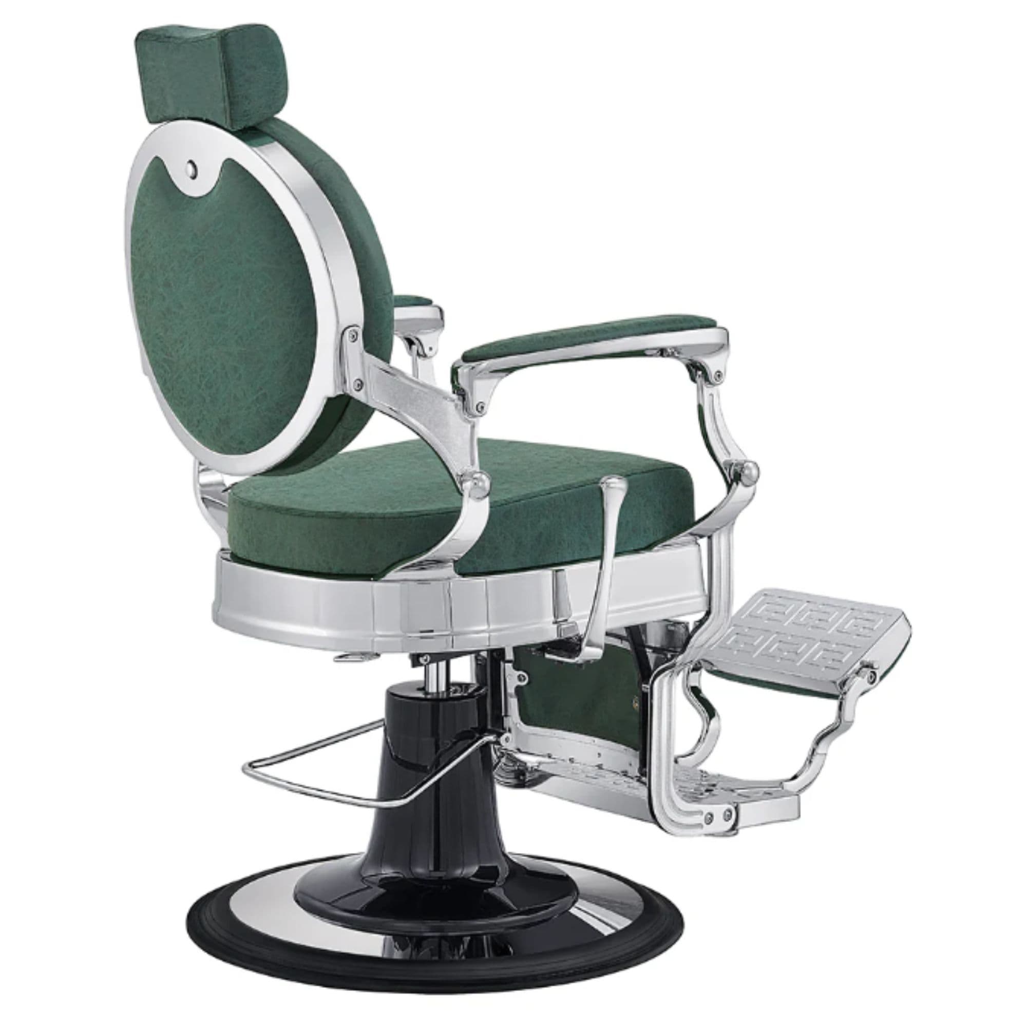Julius Extra-Duty Professional Barber Chair Vintage Green Variant Rear Angled View On White Background