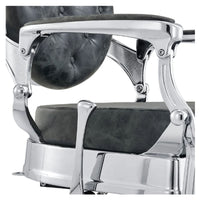 Thumbnail for Julius Heavy Duty Barber Chair Close-Up View Of Decorative Metallic Armrest Support And Vintage Black Upholstered Seat