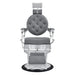 Julius Heavy Duty Barber Chair Gray Variant Front View Demonstrating Pull Out Headrest Range On White Background