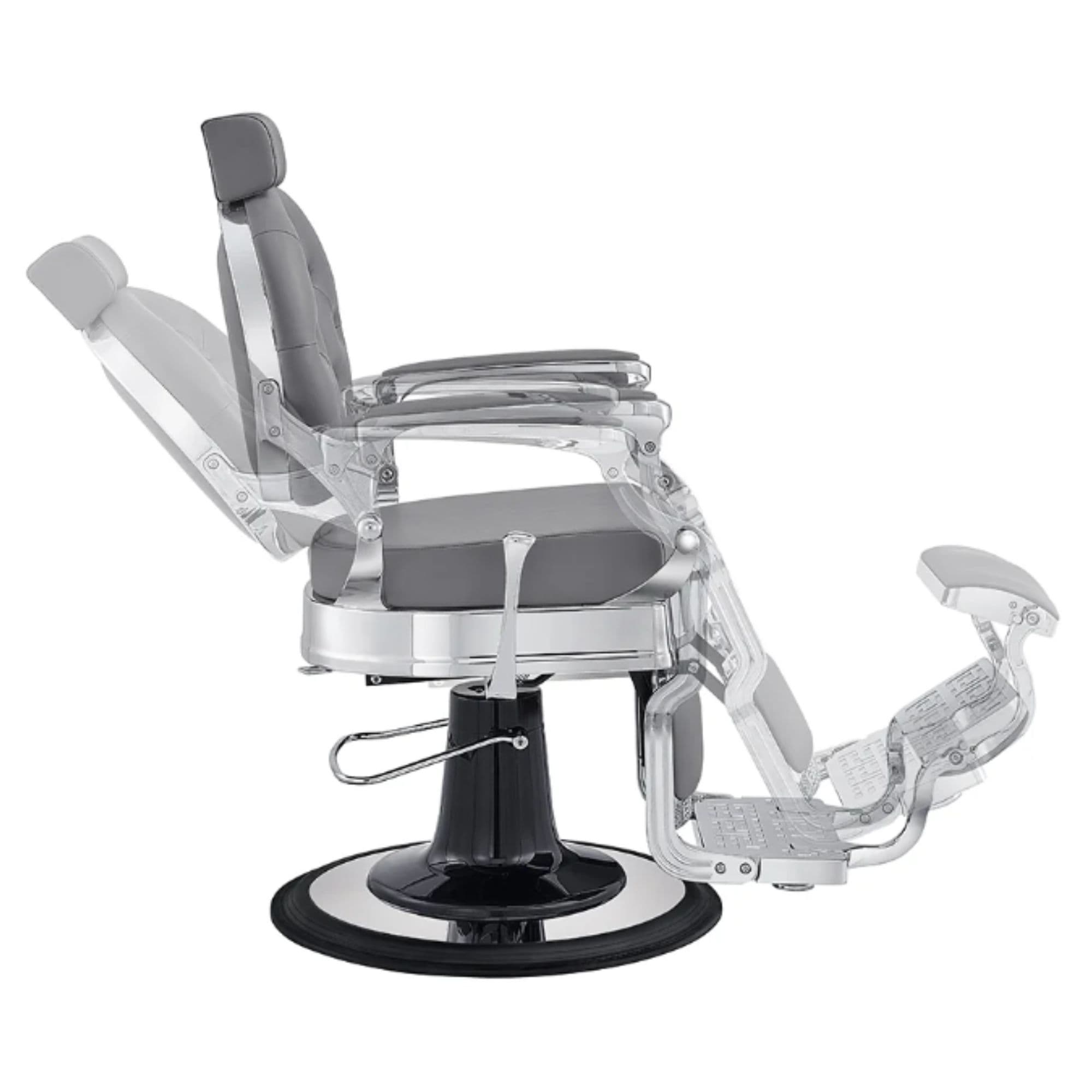 Julius Heavy Duty Barber Chair Gray Variant Side View Demonstrating Swing Adjustment On White Background