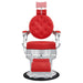 Julius Heavy Duty Barber Chair Red Variant Front View Demonstrating Pull Out Headrest Range On White Background