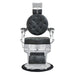 Julius Heavy Duty Barber Chair Vintage Black Variant Front View Demonstrating Pull Out Headrest Range On White Background
