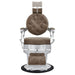 Julius Heavy Duty Barber Chair Vintage Brown Variant Front View Demonstrating Pull Out Headrest Range On White Background