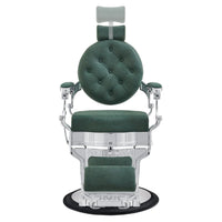Thumbnail for Julius Heavy Duty Barber Chair Vintage Green Variant Front View Demonstrating Pull Out Headrest Range On White Background