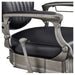 Kaiser Retro Classic Barber Chair Close-Up View Of Decorative Armrest Support And Black Upholstered Seat
