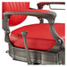 Kaiser Retro Classic Barber Chair Close-Up View Of Decorative Armrest Support And Red Upholstered Seat