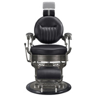 Thumbnail for Kaiser Retro Style Vintage Barber Chair Black Variant Front View Demonstrating Pull Out Headrest Range On White Background