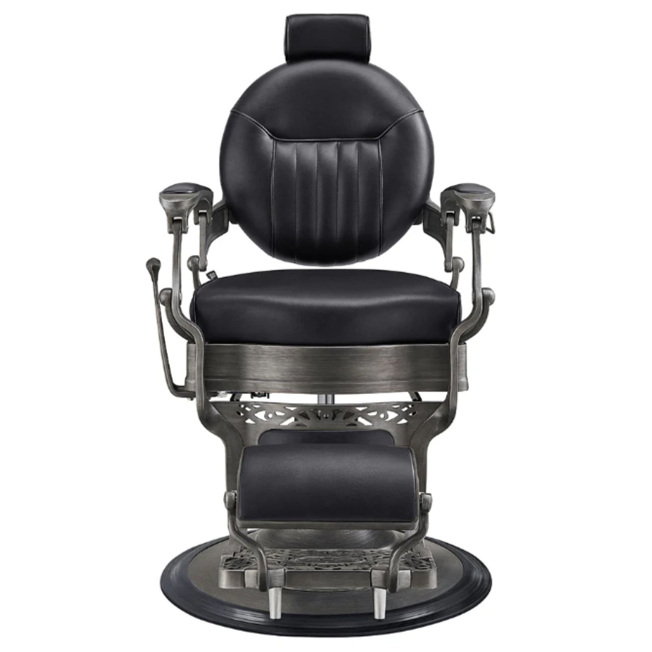 Kaiser Retro Style Vintage Barber Chair Black Variant Front View On White Background