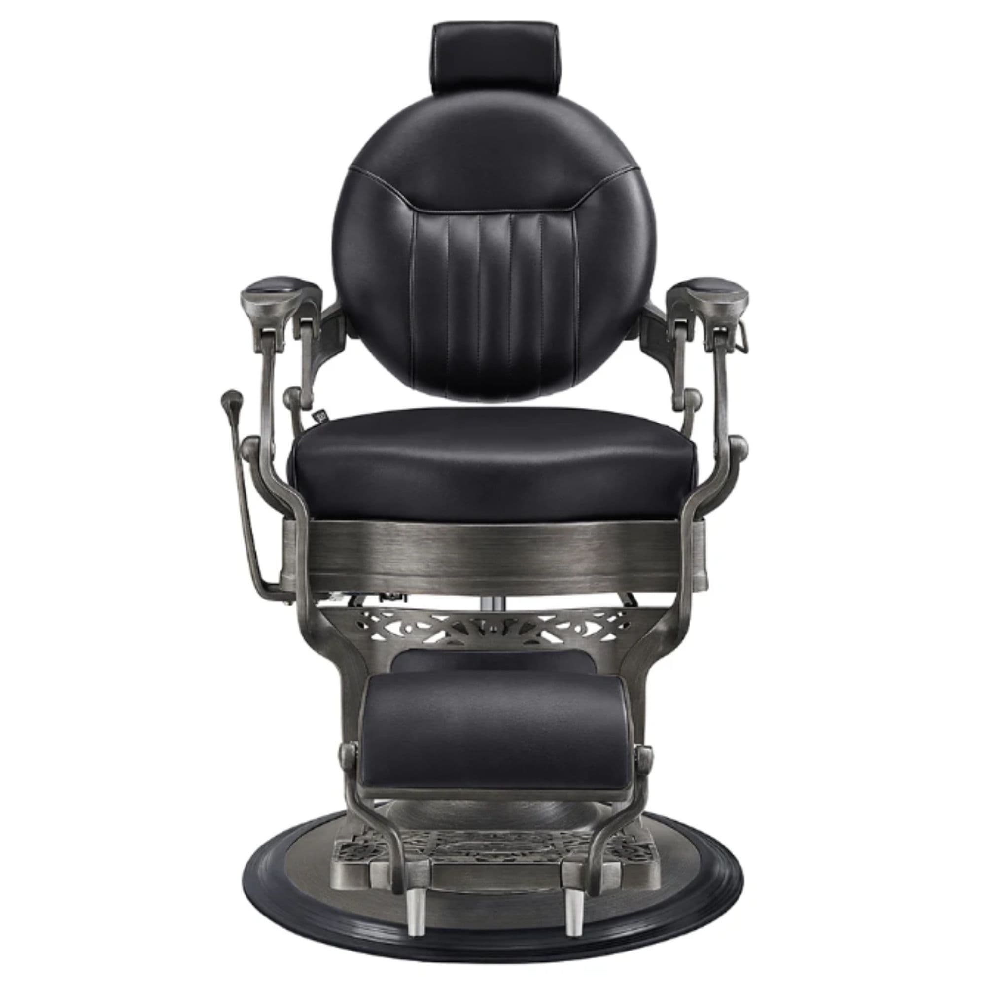 Kaiser Retro Style Vintage Barber Chair Black Variant Front View On White Background