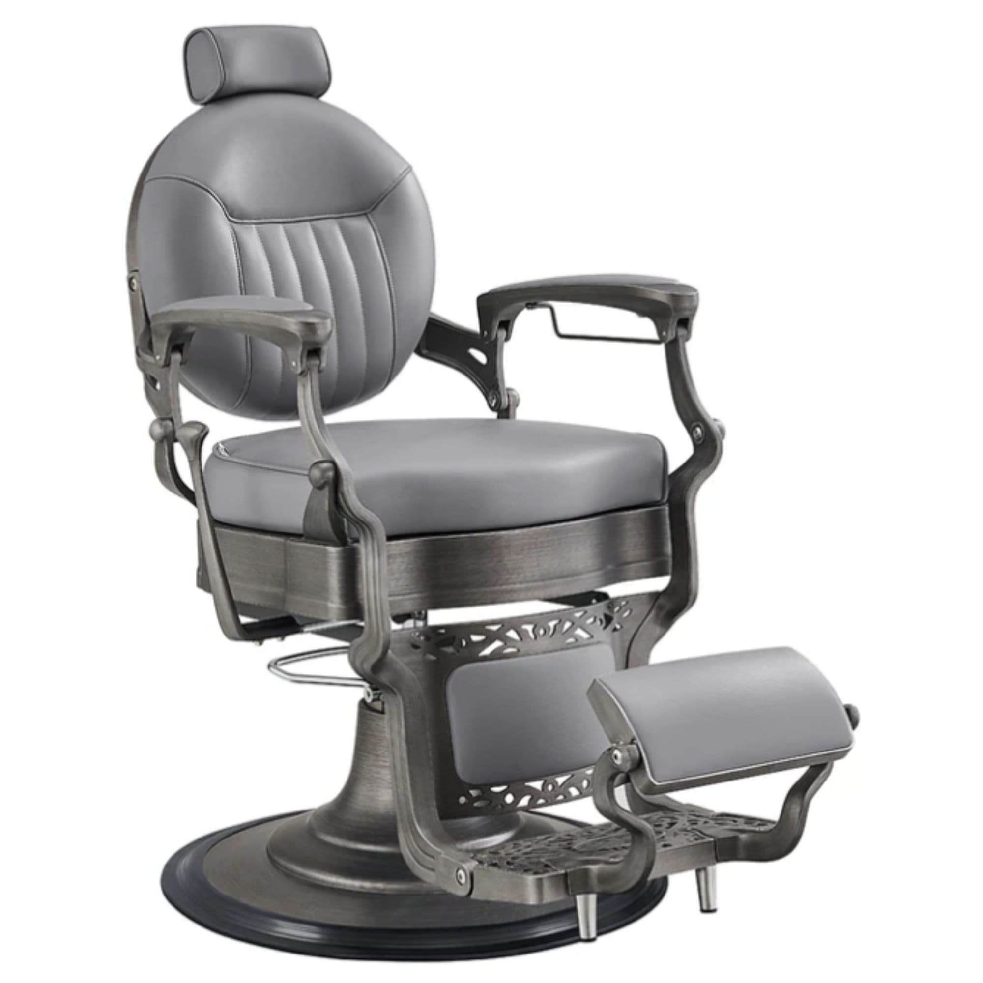 Kaiser Retro Style Vintage Barber Chair Gray Variant Front Angled View On White Background