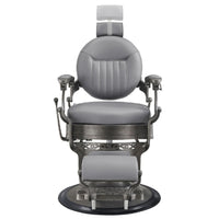 Thumbnail for Kaiser Retro Style Vintage Barber Chair Gray Variant Front View Demonstrating Pull Out Headrest Range On White Background
