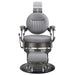 Kaiser Retro Style Vintage Barber Chair Gray Variant Front View Demonstrating Pull Out Headrest Range On White Background