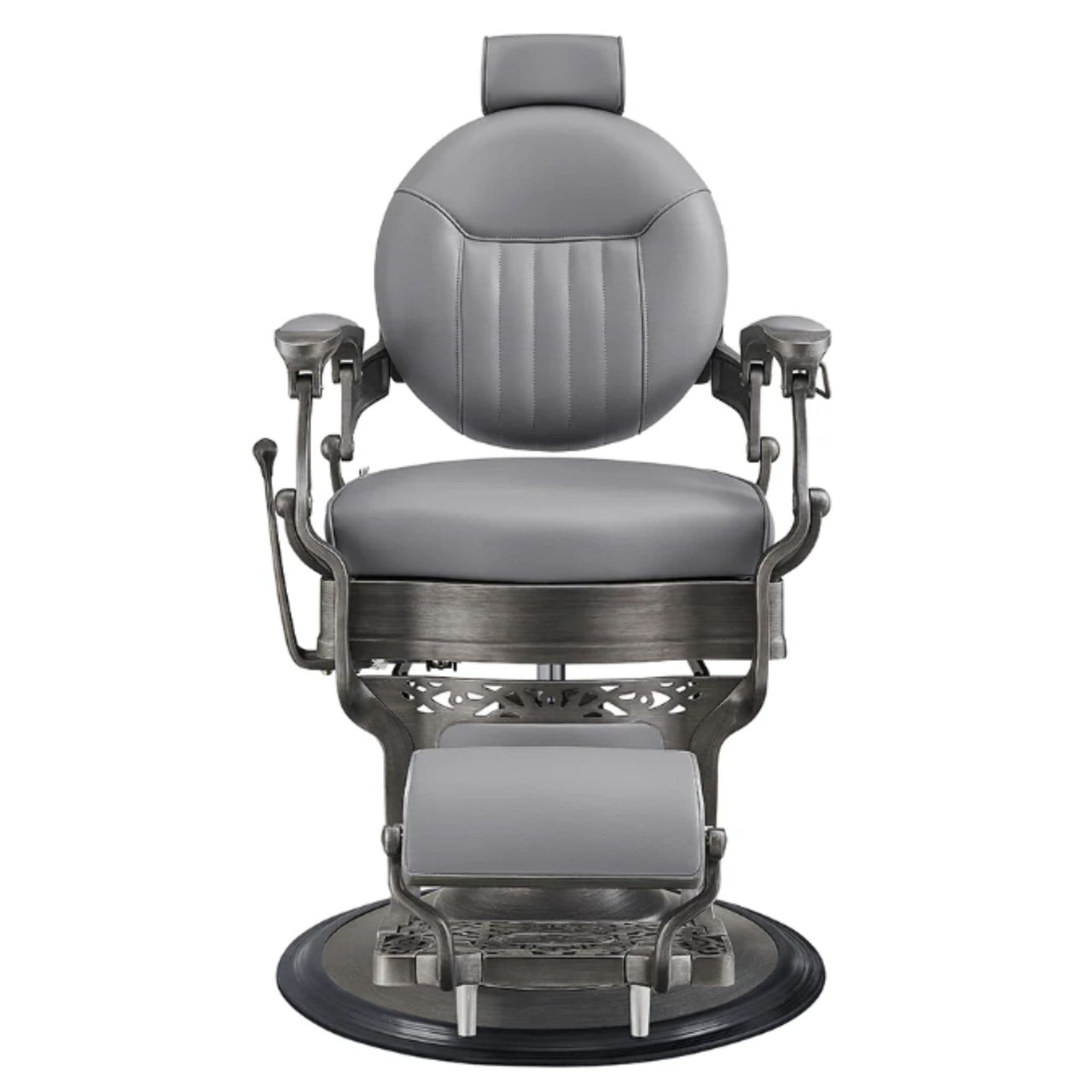 Kaiser Retro Style Vintage Barber Chair Gray Variant Front View On White Background