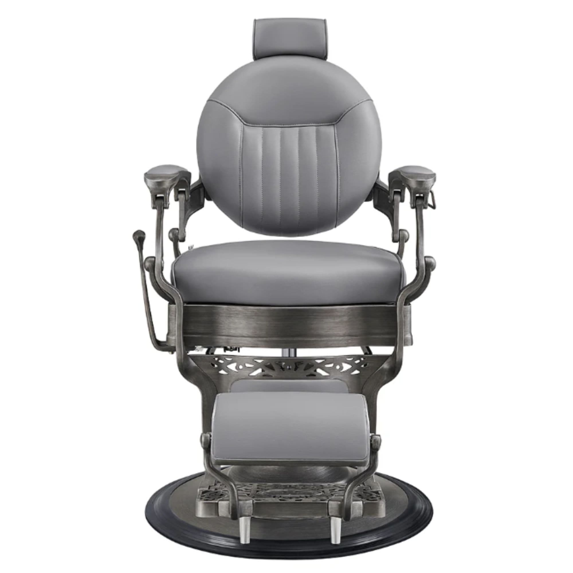 Kaiser Retro Style Vintage Barber Chair Gray Variant Front View On White Background