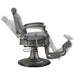 Kaiser Retro Style Vintage Barber Chair Gray Variant Side View Demonstrating Swing Adjustment On White Background