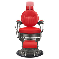 Thumbnail for Kaiser Retro Style Vintage Barber Chair Red Variant Front View Demonstrating Pull Out Headrest Range On White Background