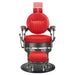 Kaiser Retro Style Vintage Barber Chair Red Variant Front View Demonstrating Pull Out Headrest Range On White Background