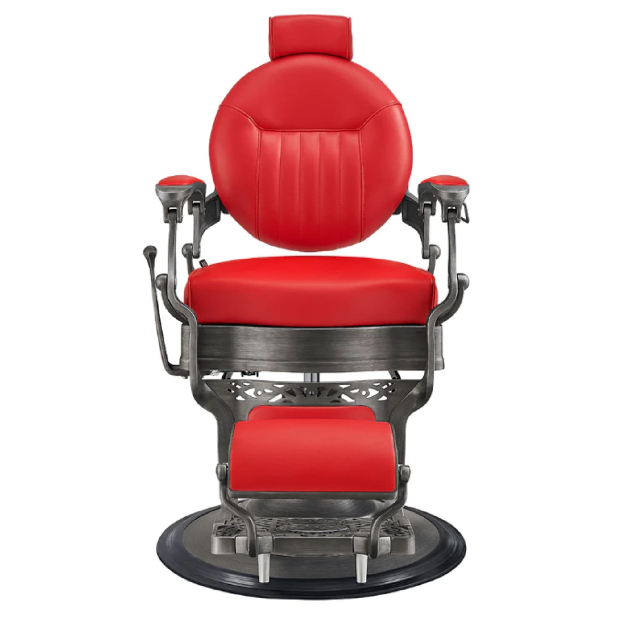 Kaiser Retro Style Vintage Barber Chair Red Variant Front View On White Background