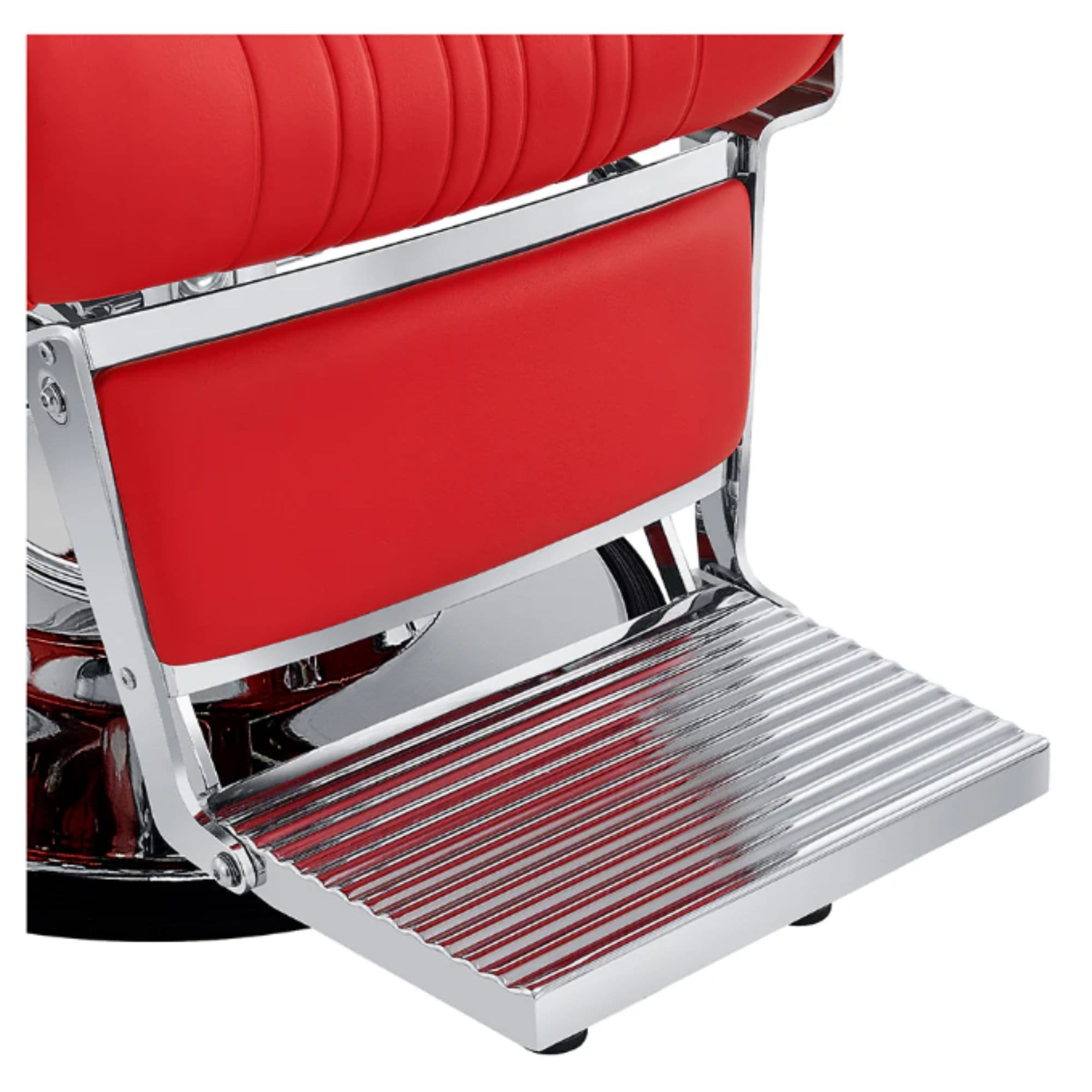 Kingston Hydraulic Barber Chair Red Variant With Close-Up View Of Footrest Platform On White Background