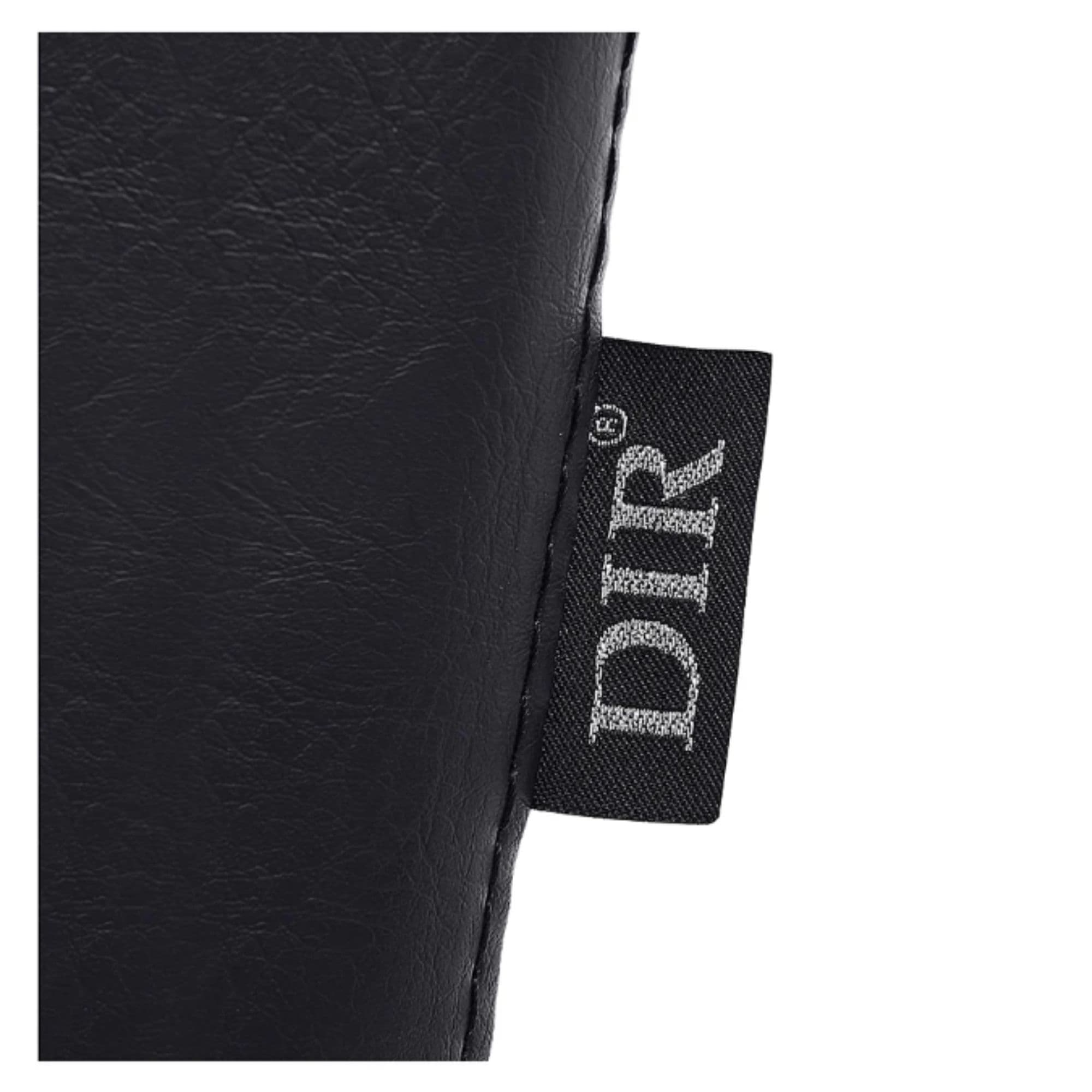 Kingston Hydraulic Professional Barbershop Chair Close-Up View Of Black Upholstery With Horizontal Stitching And Brand Name