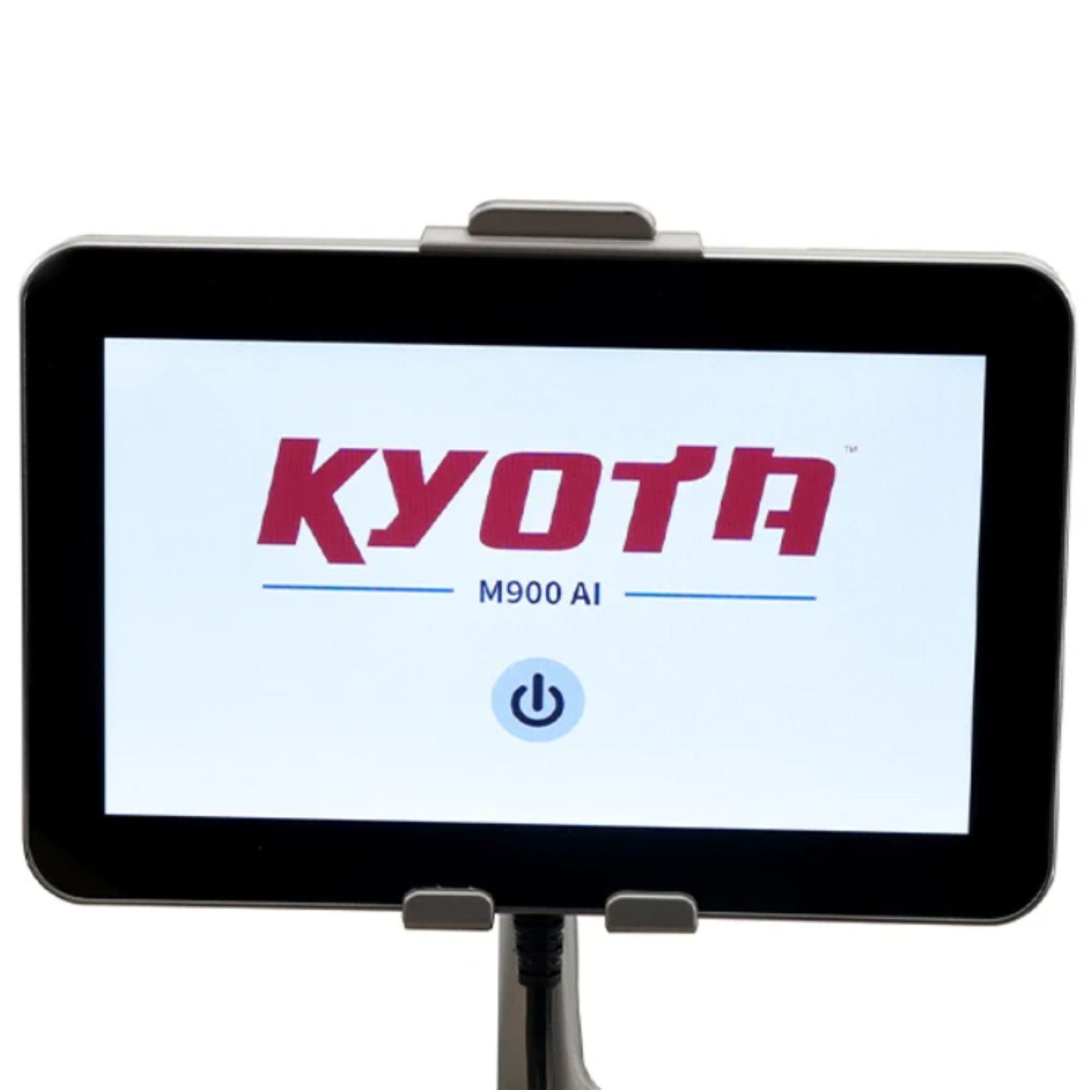 Kyota Hatsumei M900 4D AI Massage Chair Detailed View Of A Tablet With A Brand Name On The Screen