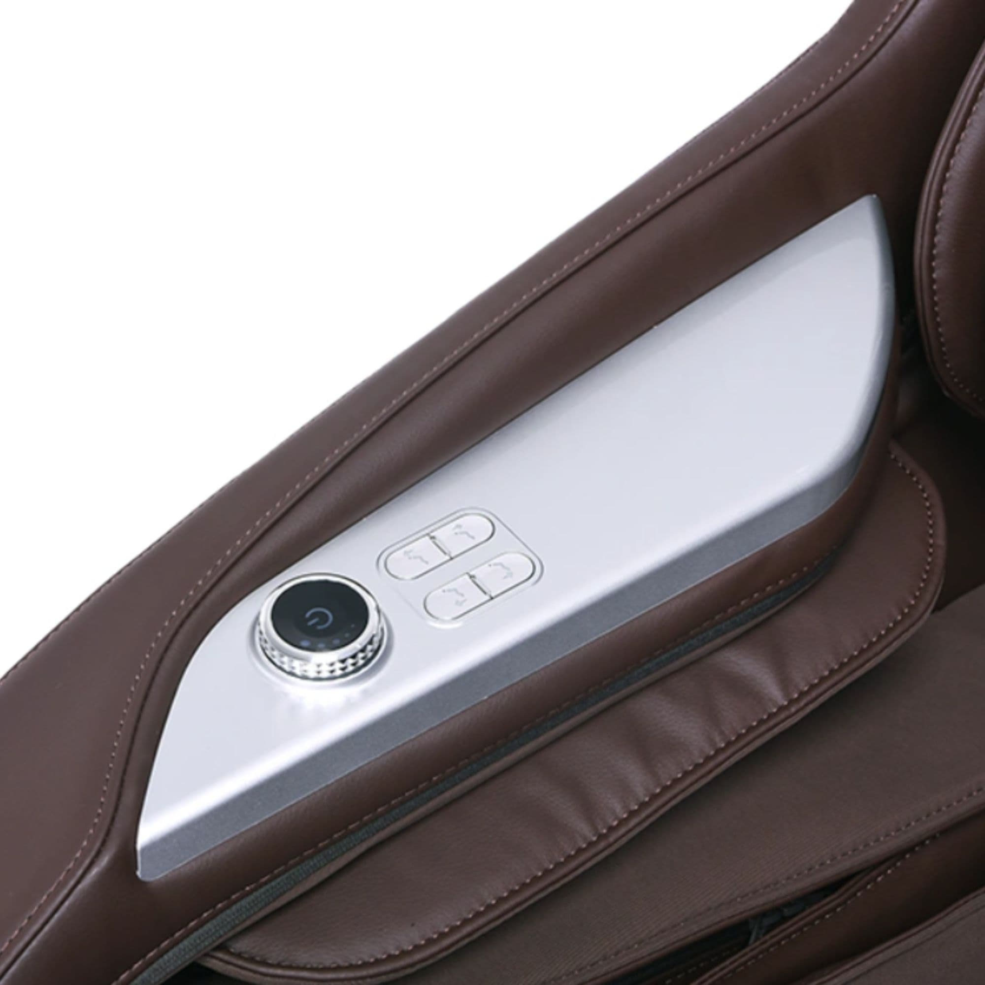 Kyota Joubu 4D Massage Chair M880 Black-Dark Brown Variant Close-Up View Of The Armrest Control Panel