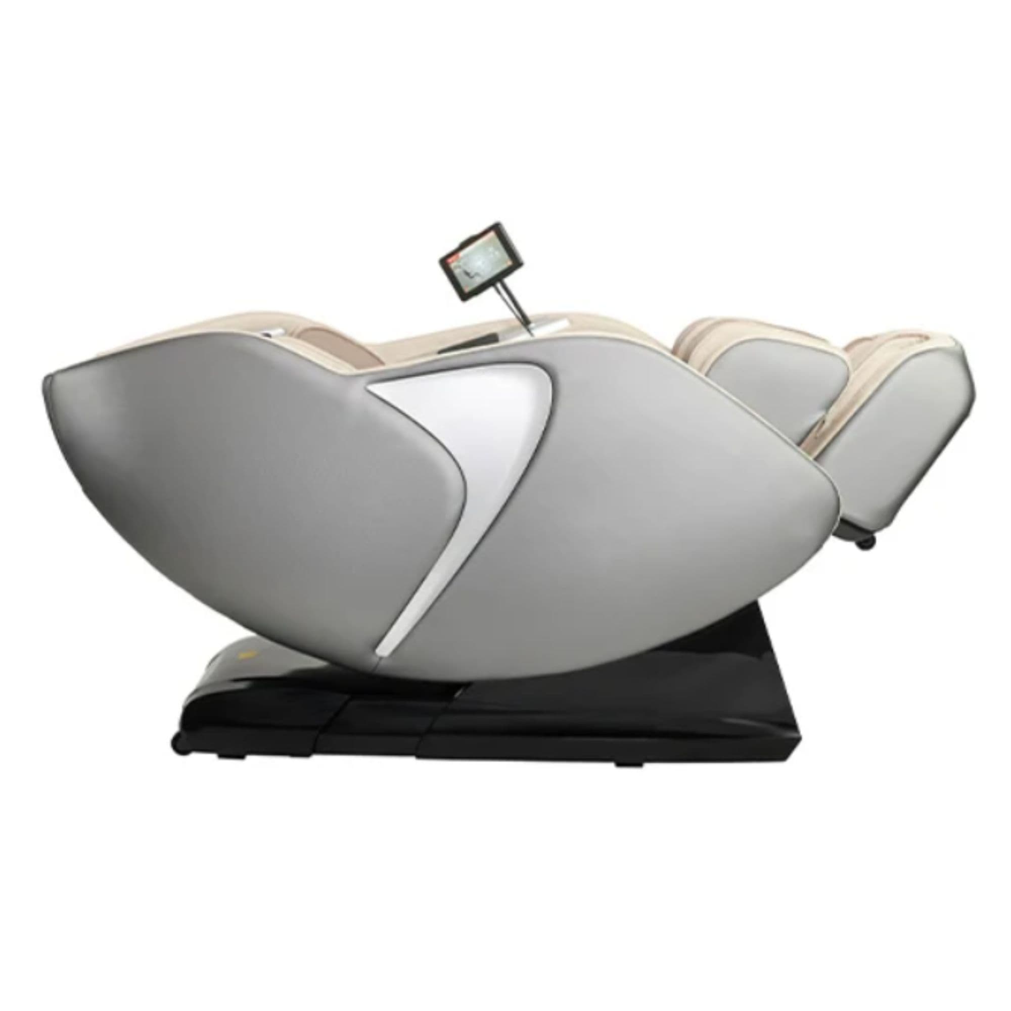 Kyota Joubu M880 4D Zero Gravity Massage Chair Gray Tan Variant Side View In Fully Reclined Position On White Background