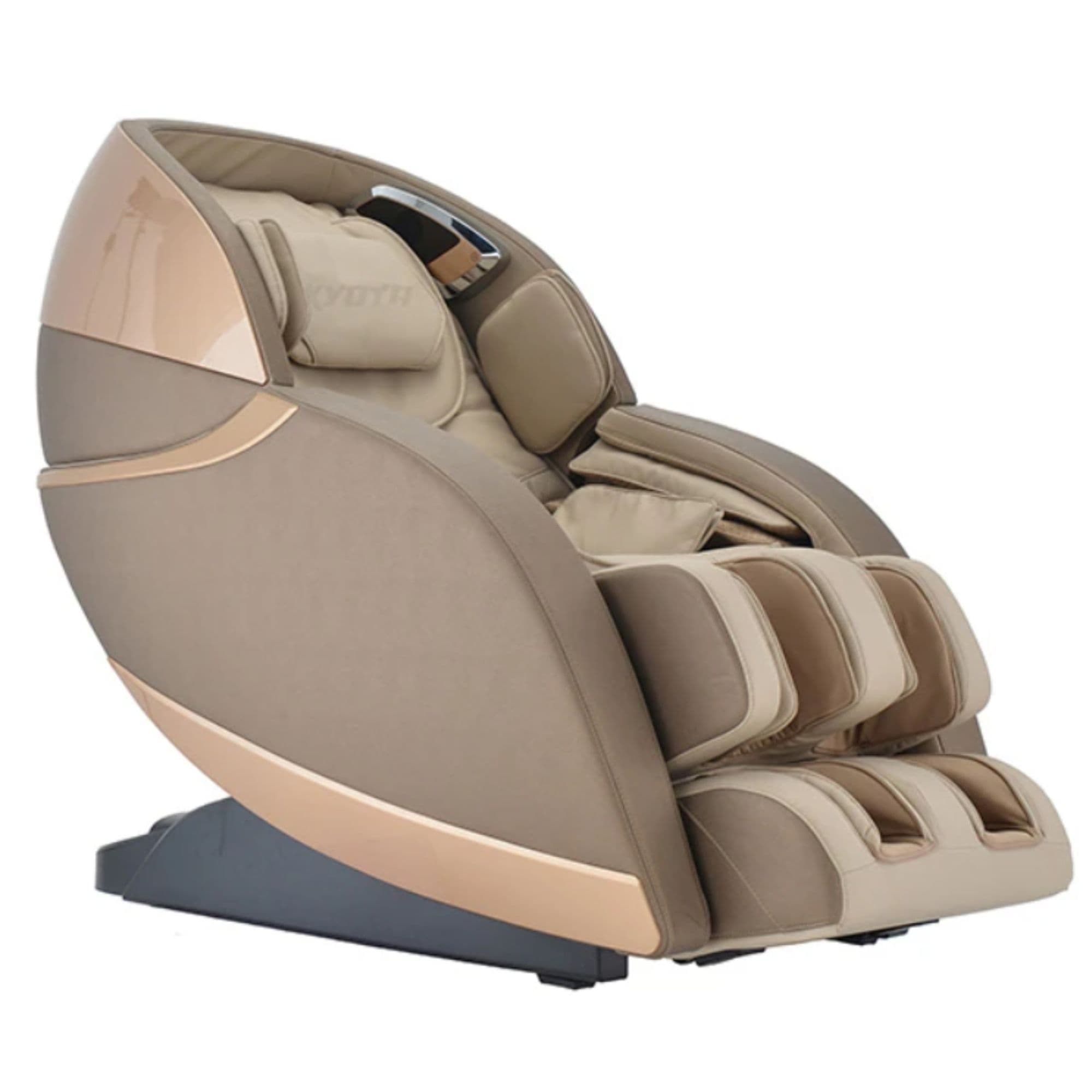 Kyota M878 Massage Chair Gold-Tan Variant Front Left Angled View On White Background