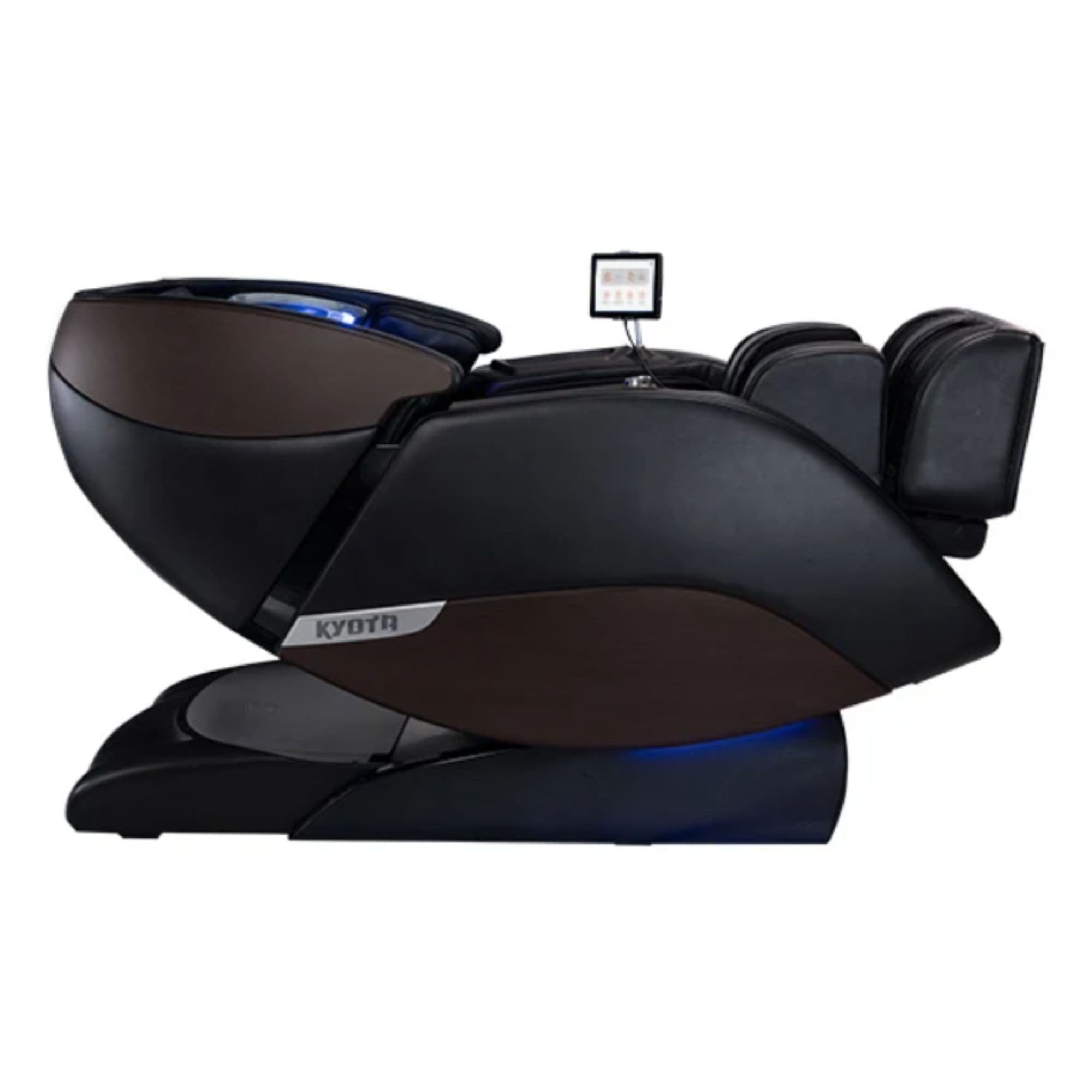 Kyota M980 Syner-D Massage Chair Black Variant Side View In Fully Reclined Position On White Background