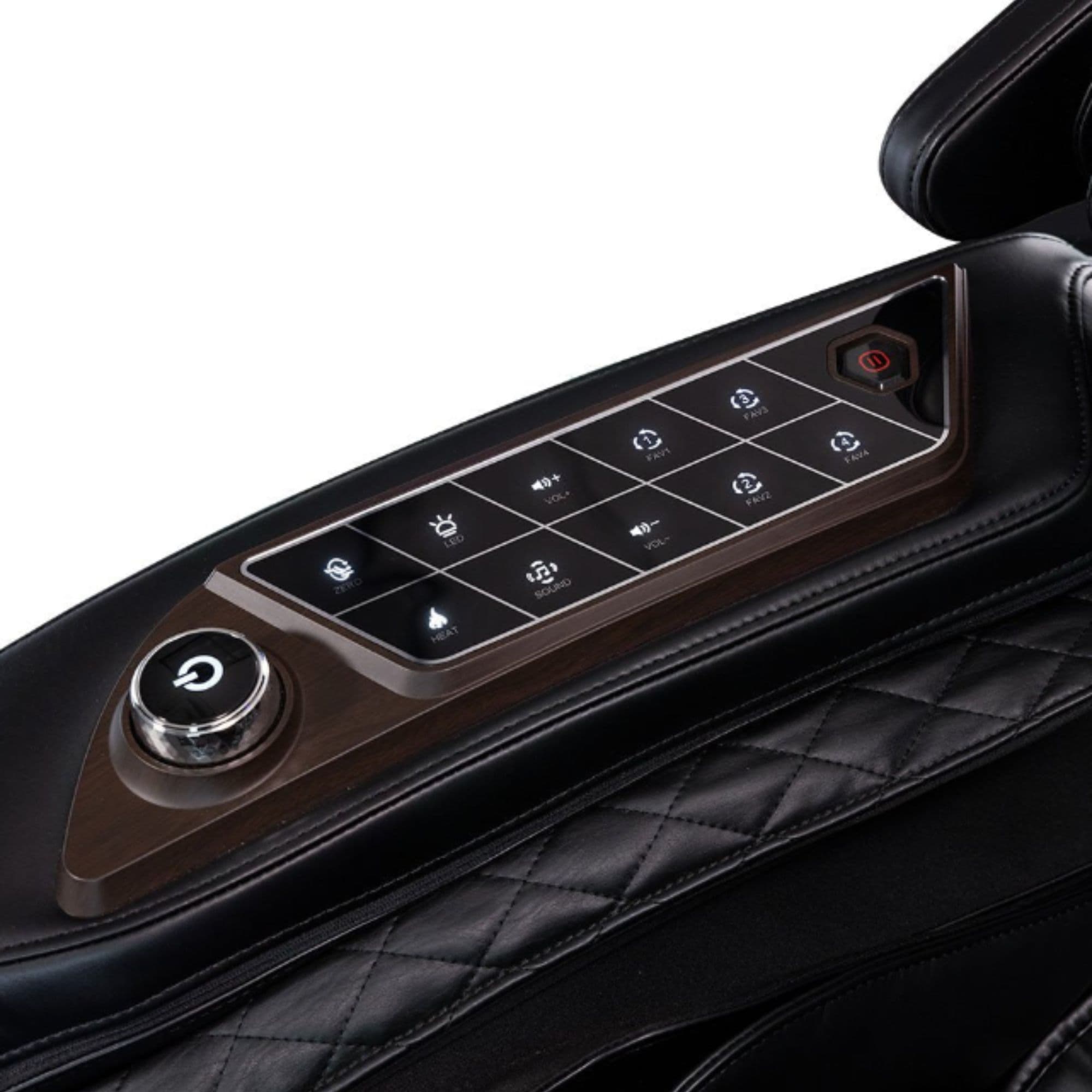 Kyota Nokori M980 Syner-D Massage Chair Close-Up View Of Armrest Quick-Access Control Panel