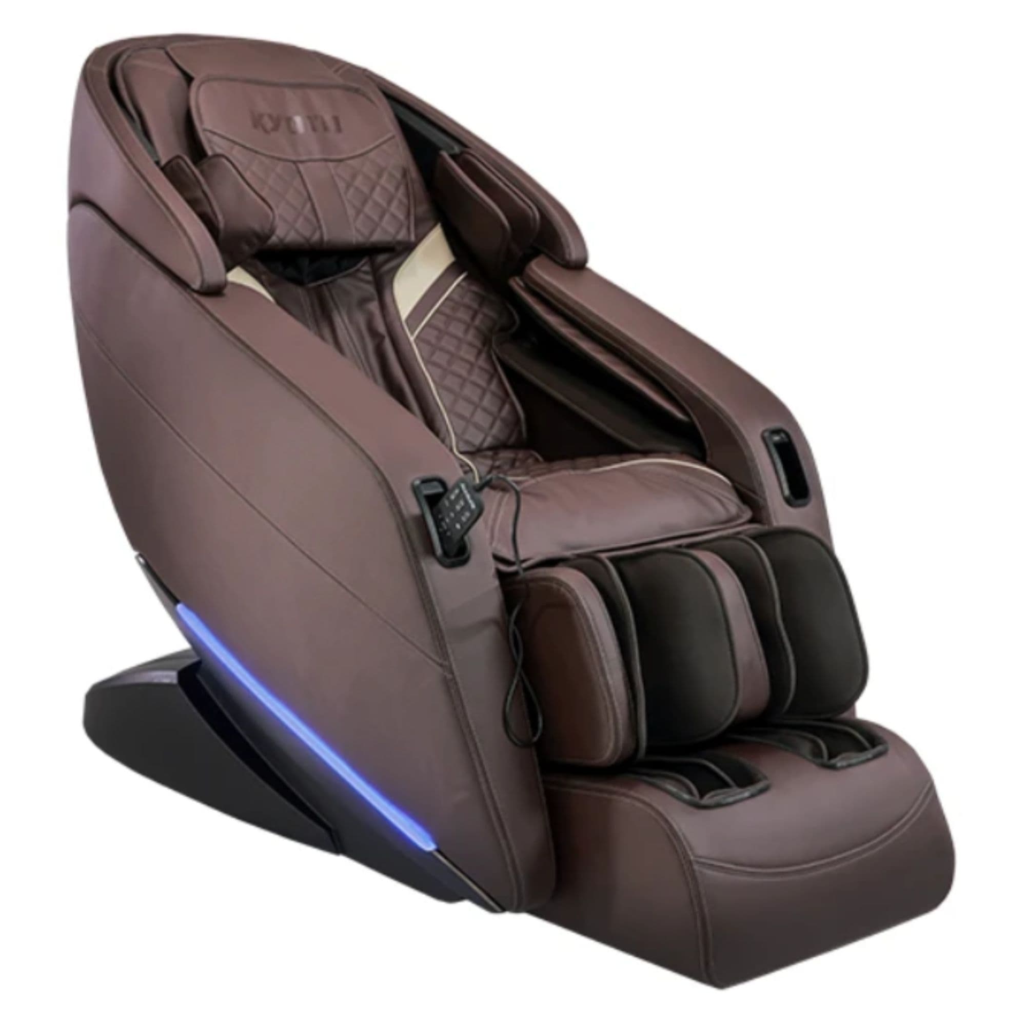 Kyota Yugana M780 4D Massage Chair Brown Variant Front Angled View On White Background