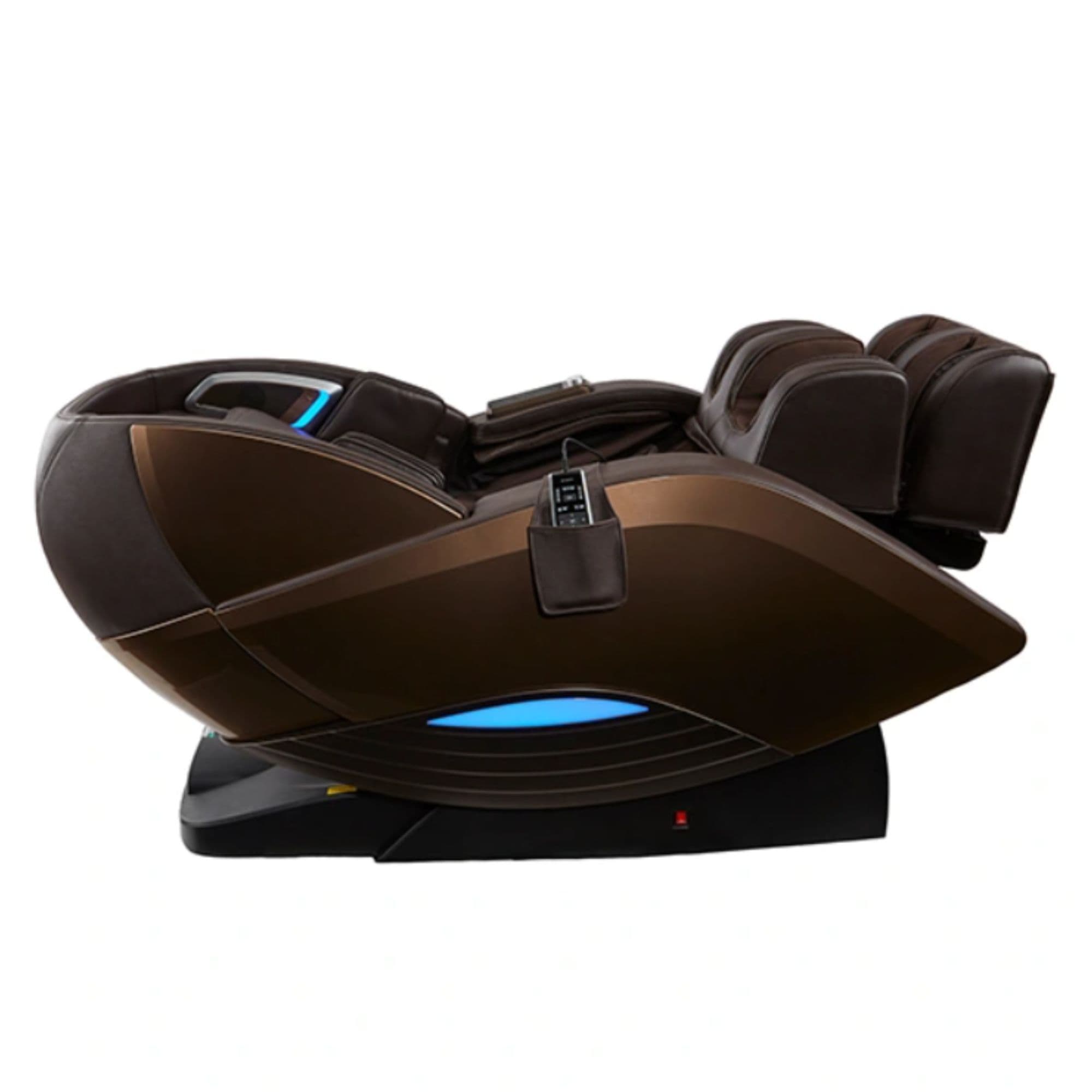 Kyota Yutaka M898 4D Chair CPO Brown Variant Side View In A Fully Reclined Position On White Background