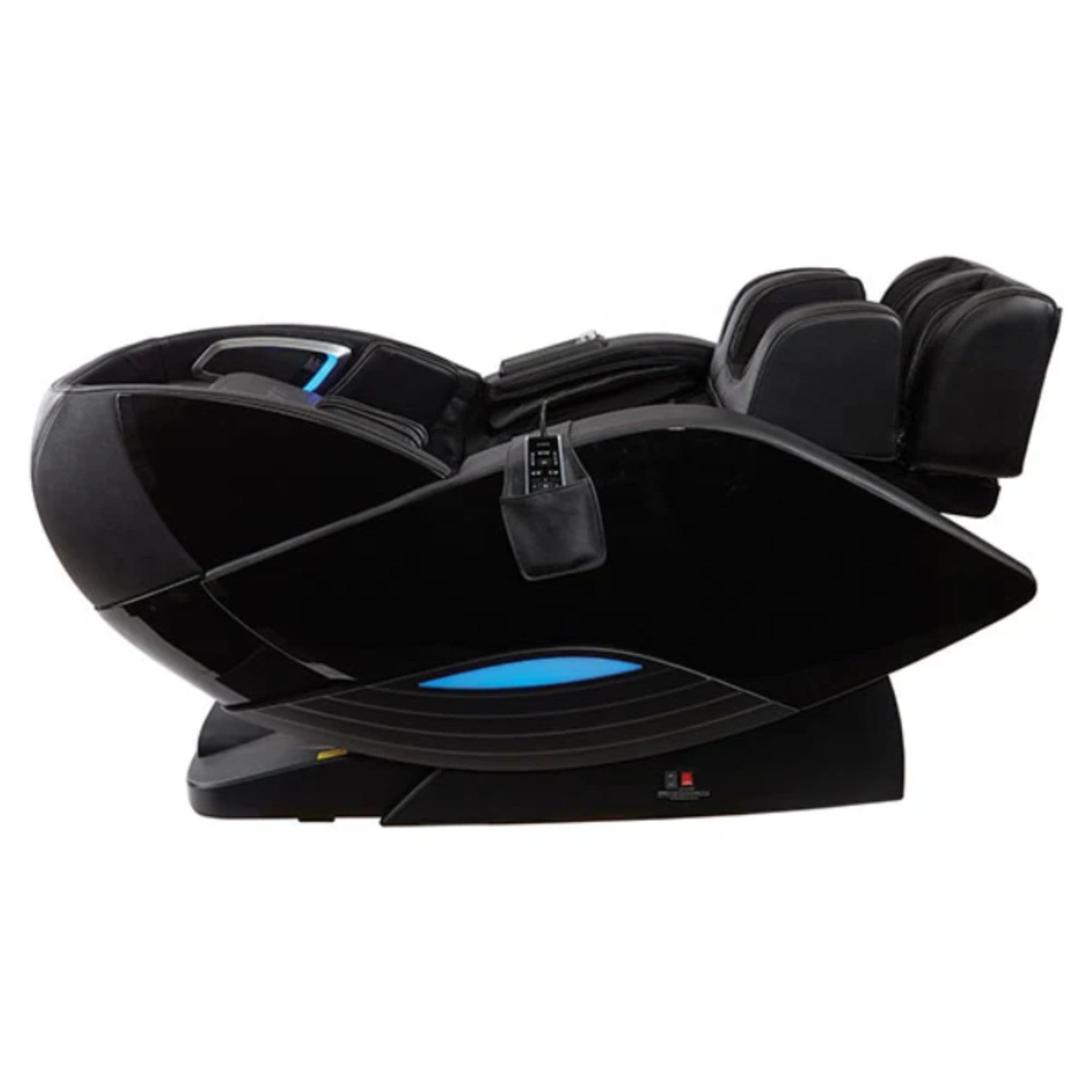 Kyota Yutaka M898 4D Massage Chair Certified Pre-Owned Black Variant Side View In Fully Reclined Position On White Background