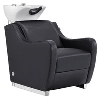 Thumbnail for Leona Massage Shampoo Chair Black Front Angled View Of White Single Shampoo Wash Station