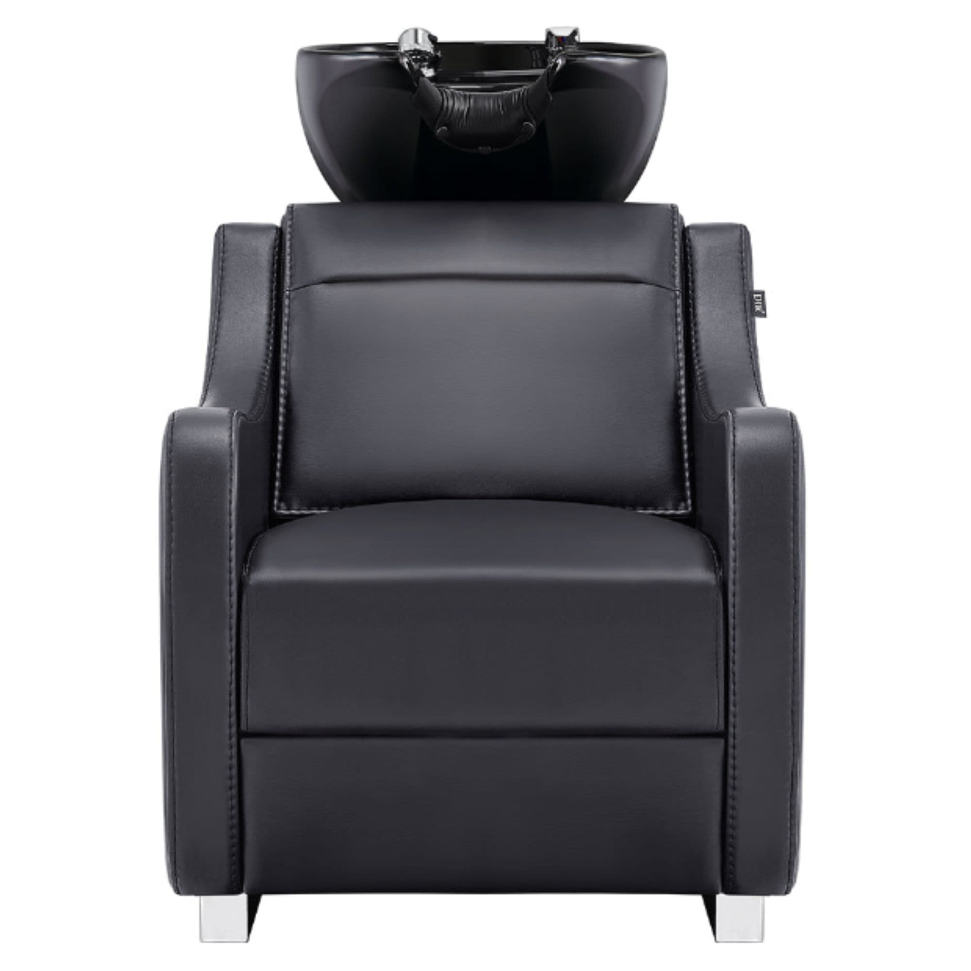 Leona Massage Shampoo Chair Black Front View Of Black Single Shampoo Wash Station With White Clean Background