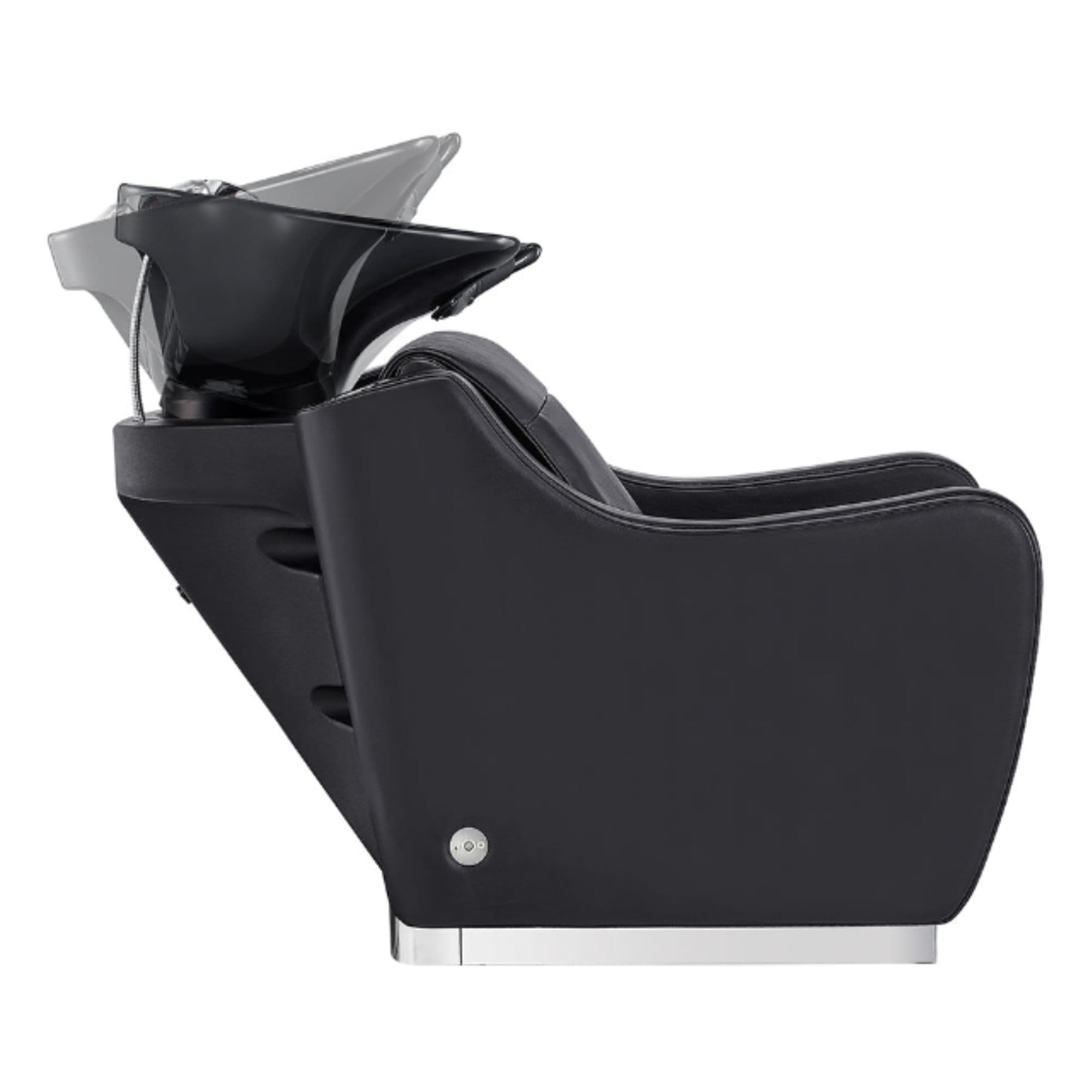 Leona Massage Shampoo Chair Black Side View Of Black Single Shampoo Wash Station With Wash Shower Demonstration On White Clean Background