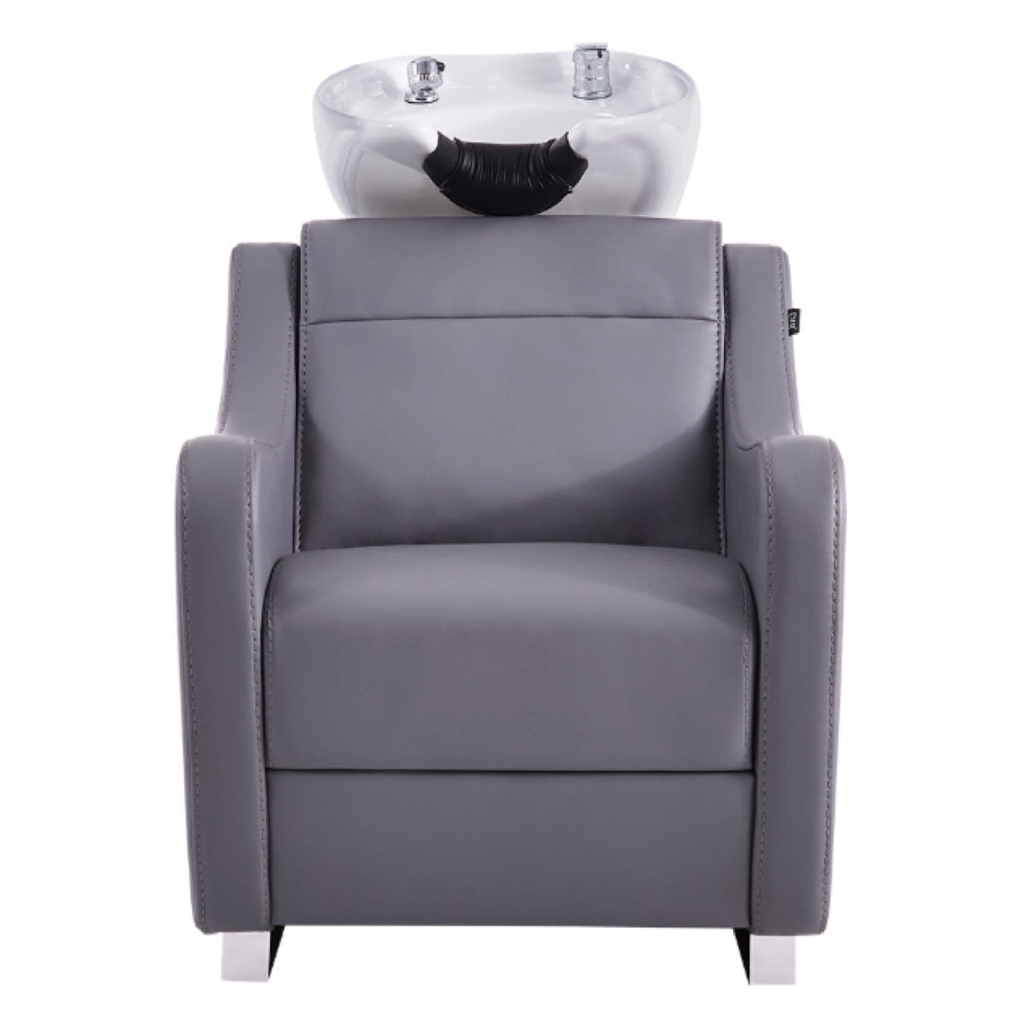 Leona Massage Shampoo Chair Gray Front View Of White Single Shampoo Wash Station On White Clean Background