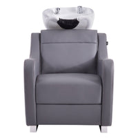 Thumbnail for Leona Massage Shampoo Chair Gray Front View Of White Single Shampoo Wash Station On White Clean Background