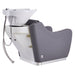 Leona Massage Shampoo Chair Gray Rear View With White Single Shampoo Wash Station On Plain White Background