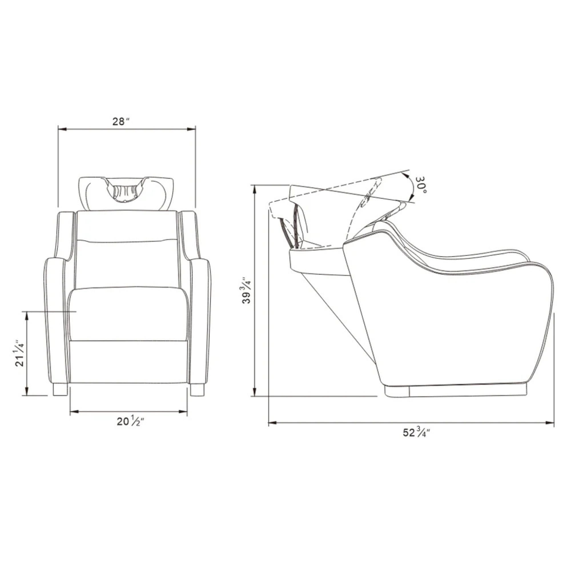 Leona Massage Shampoo Chair Product Dimension Diagram