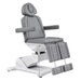 Libra 5-Motor Split-Leg Medical Procedure Chair Gray Front Angled View Demonstrating The Leg Rest Height Adjustment On White Background