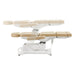 Libra 5-Motors Electric Medical Procedure Chair with Split Legs Beige Side View Demonstrating Fully Reclined And Height Adjustment Positions On White Background