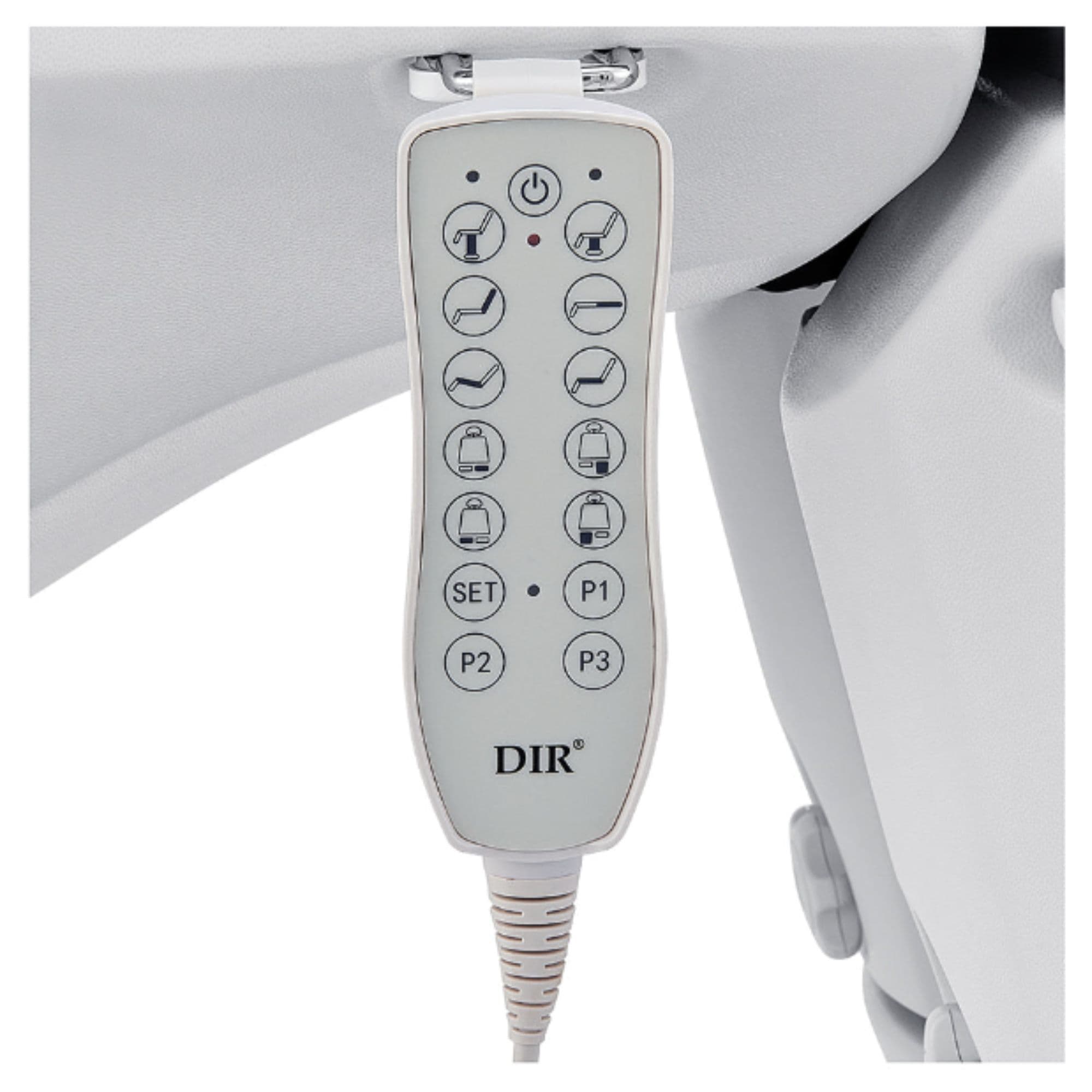 Libra 5-Motors Electric Medical Procedure Chair with Split Legs White Close-Up View Of Remote Control For White Variant