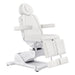 Libra 5-Motors Electric Medical Procedure Chair with Split Legs White Front Angled View Demonstrating The Leg Rest Height Adjustment On White Background